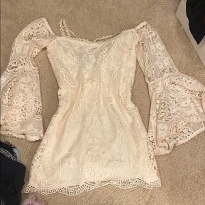 Lace cream dress with bell sleeves